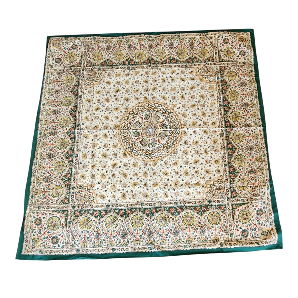 Vintage Beauville France Tablecloth 64"x64" Square Table Linen Floral Medalian